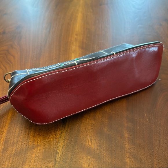 Vintage Isabella Fiore Peace Love Black Red Embroidered Beaded Wristlet Clutch - Picture 6 of 11